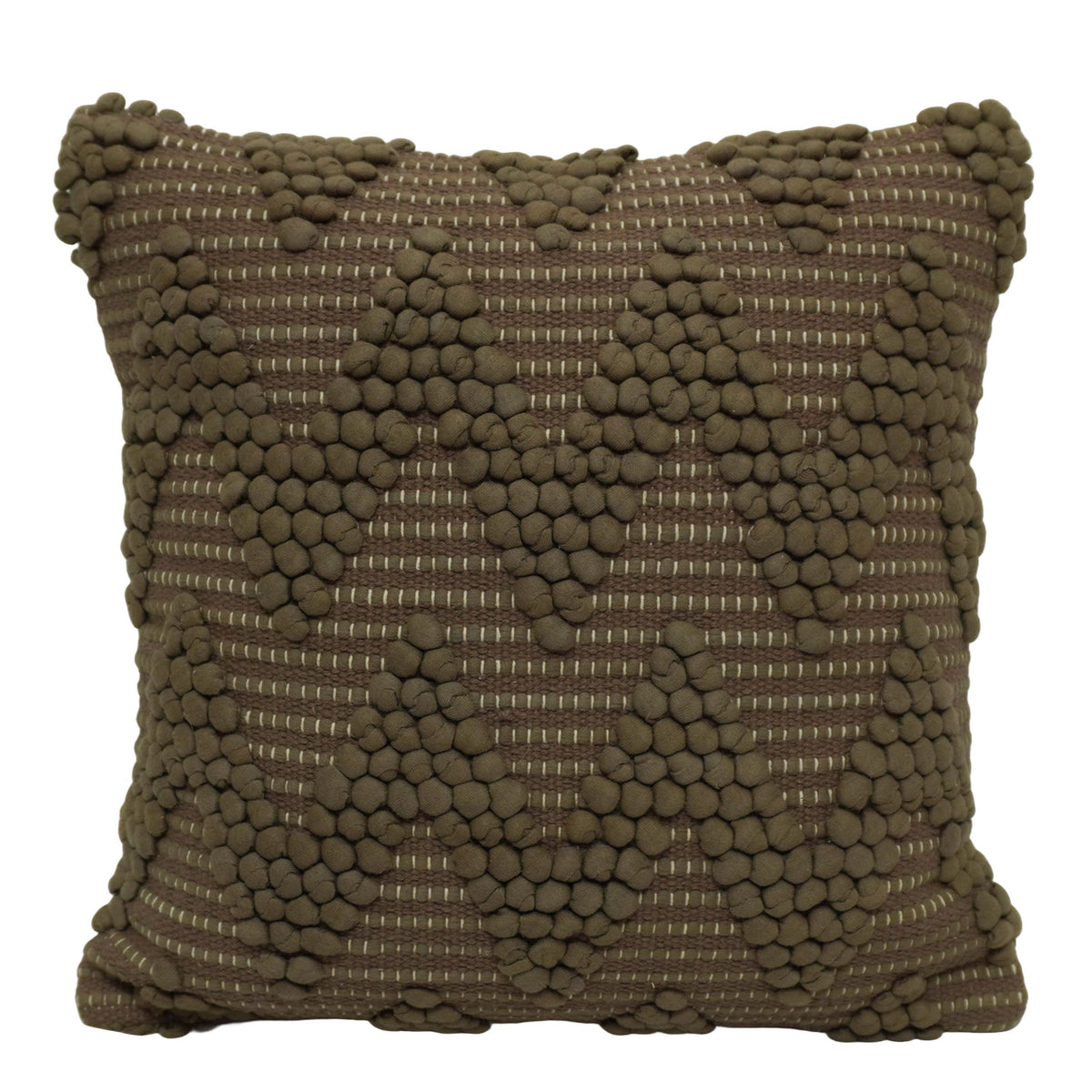 Handwoven Cotton Chindi Cushion Cover 45x45 cm | Textured Bubble Geometric Design | Decorative Throw Pillow Cover with Hidden Zipper | Brown