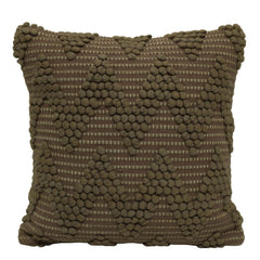 Handwoven Cotton Chindi Cushion Cover 45x45 cm | Textured Bubble Geometric Design | Decorative Throw Pillow Cover with Hidden Zipper | Brown