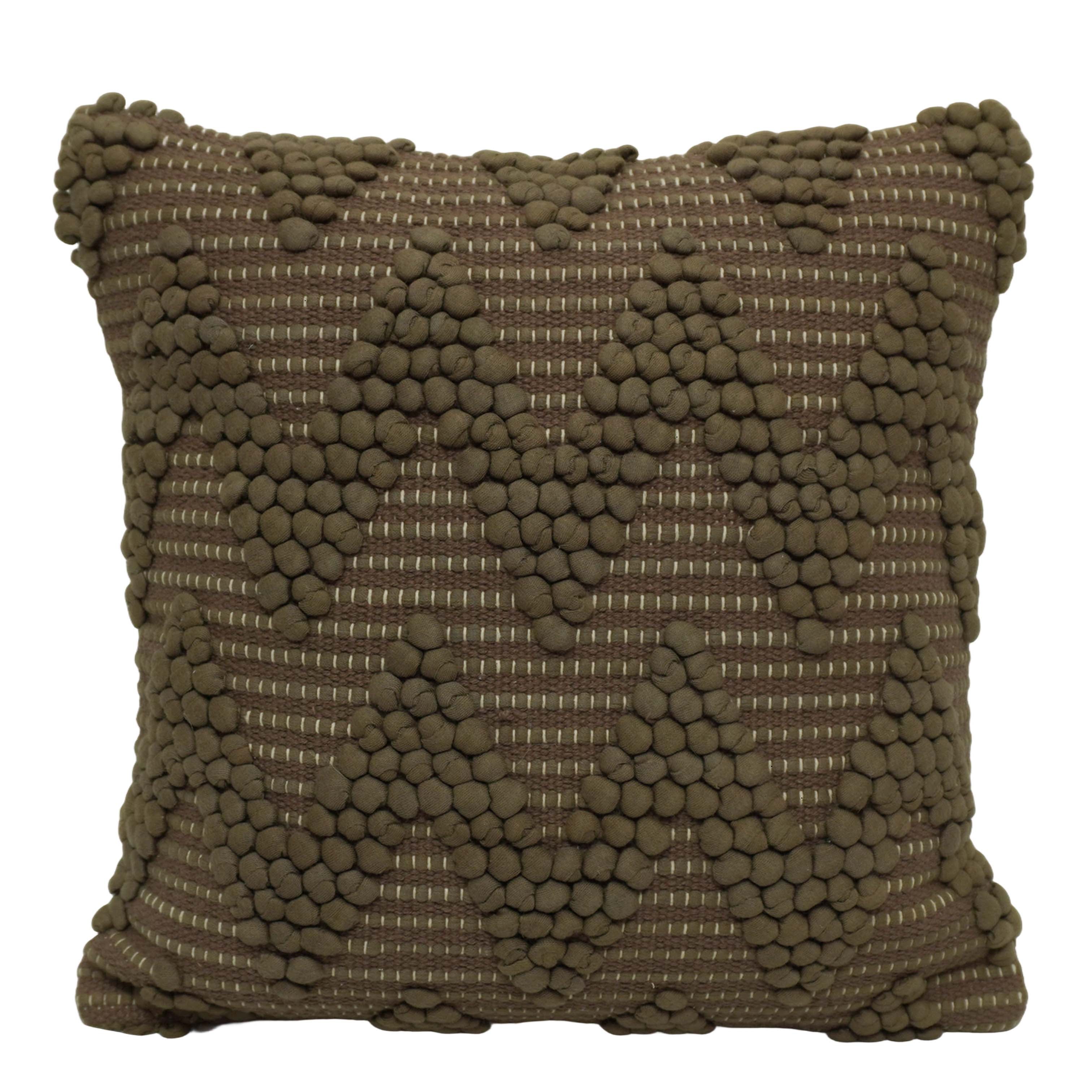 Handwoven Cotton Chindi Cushion Cover 45x45 cm | Textured Bubble Geometric Design | Decorative Throw Pillow Cover with Hidden Zipper | Brown