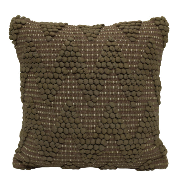 Handwoven Cotton Chindi Cushion Cover 45x45 cm | Textured Bubble Geometric Design | Decorative Throw Pillow Cover with Hidden Zipper | Brown