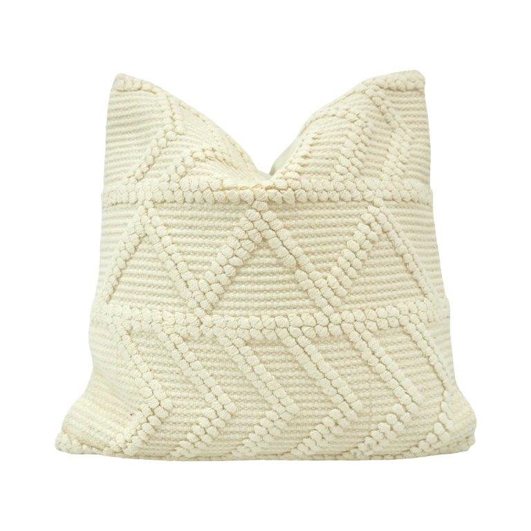 Handmade Geometric Tufted Cotton Cushion Cover – Ivory Cream | 45x45 cm | Boho Textured Throw Pillow Cover - Bulk manufacturer & supplier from Panipat, India
