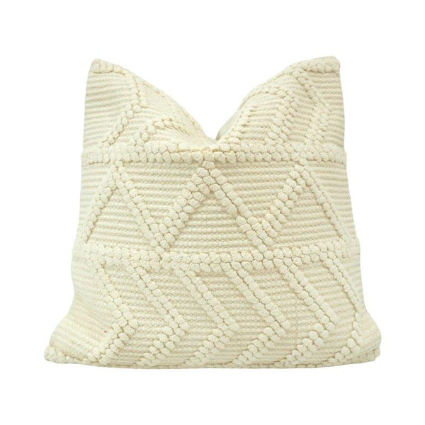 Handmade Geometric Tufted Cotton Cushion Cover – Ivory Cream | 45x45 cm | Boho Textured Throw Pillow Cover