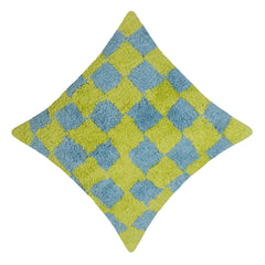 Hand Tufted Cushion Cover 45x45 cm – Blue & Lime Green Abstract Checkerboard Textured Design