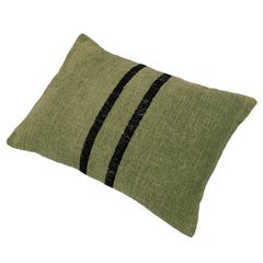 Handwoven Cotton Chenille Cushion Cover – Olive Green with Black Stripes, 45 x 45 cm