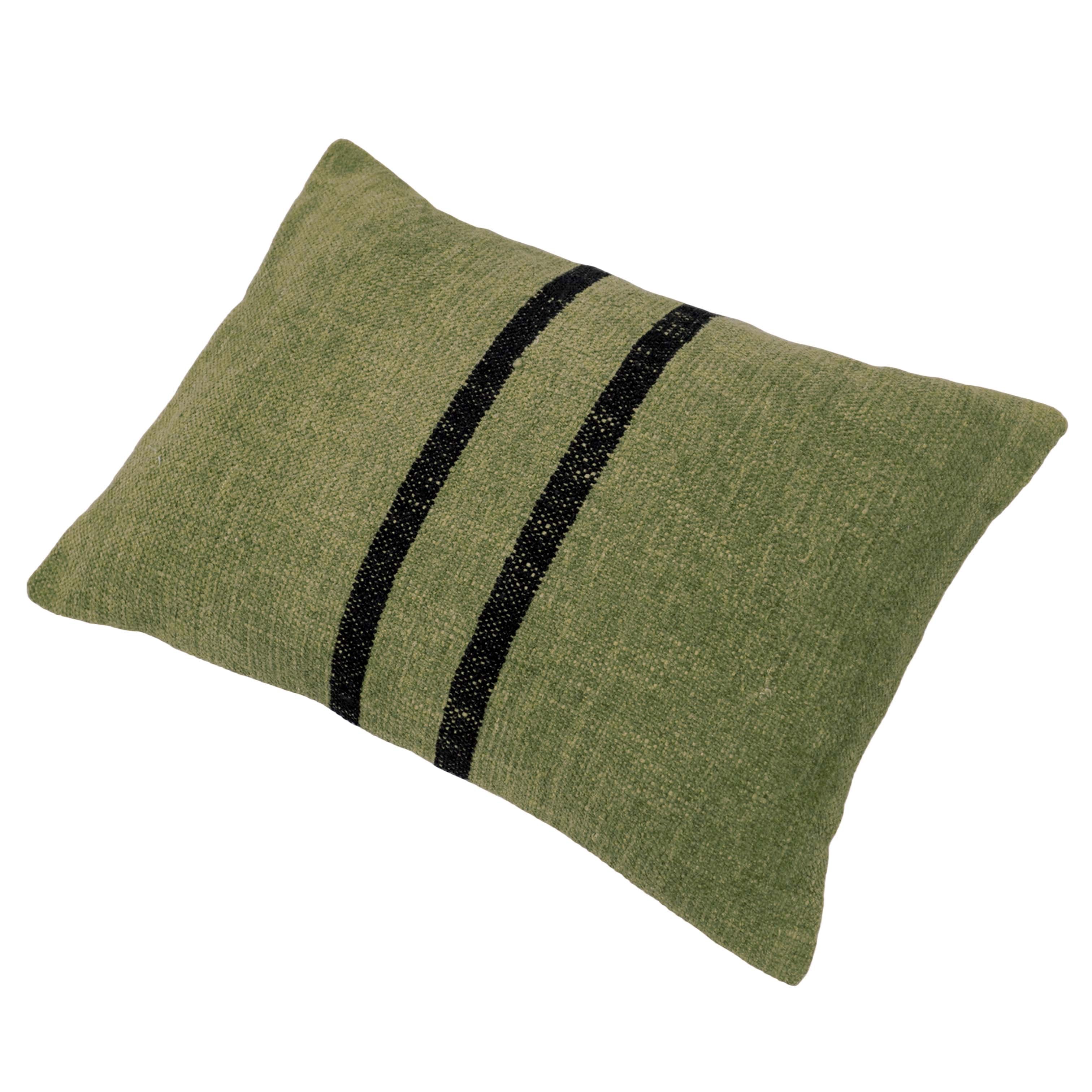 Handwoven Cotton Chenille Cushion Cover – Olive Green with Black Stripes, 45 x 45 cm