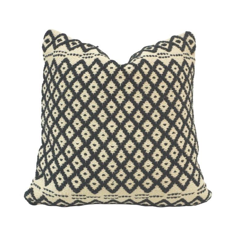 Handmade Black & Ivory Diamond Pattern Cotton Cushion Cover | Woven Boho Throw Pillow Cover 45x45 cm