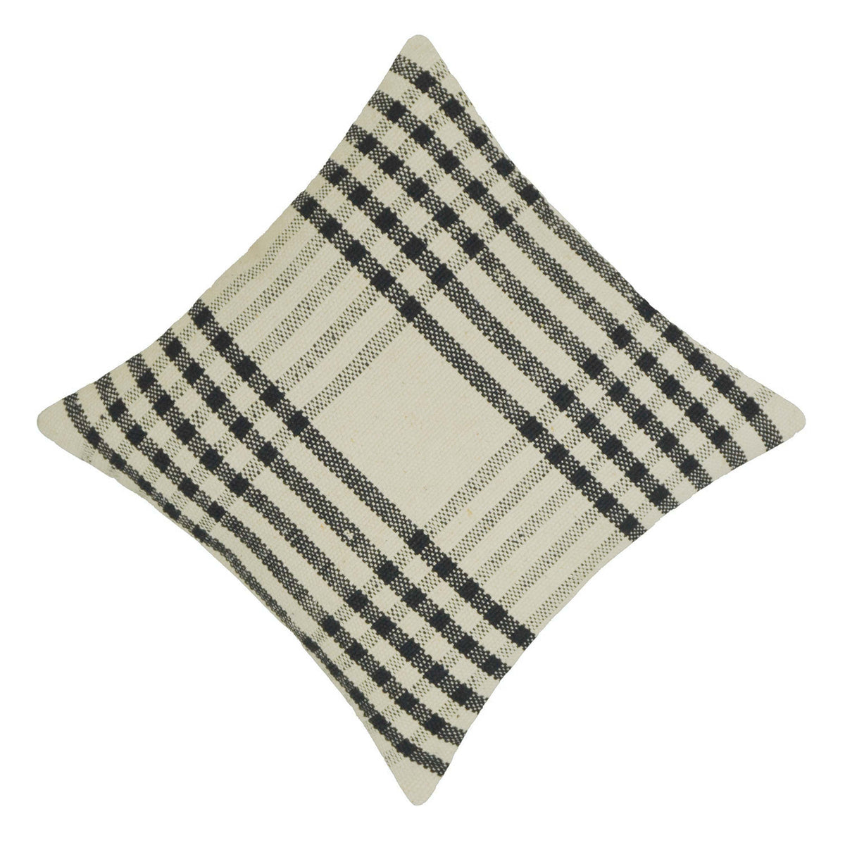 Black and cream striped handwoven cotton cushion cover 45x45 cm