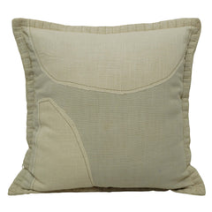 Handcrafted Patchwork Embroidered Cotton Cushion Cover 45x45 cm | Beige Abstract Appliqué Decorative Throw Pillow Cover | Hidden Zip | 18x18 Inch