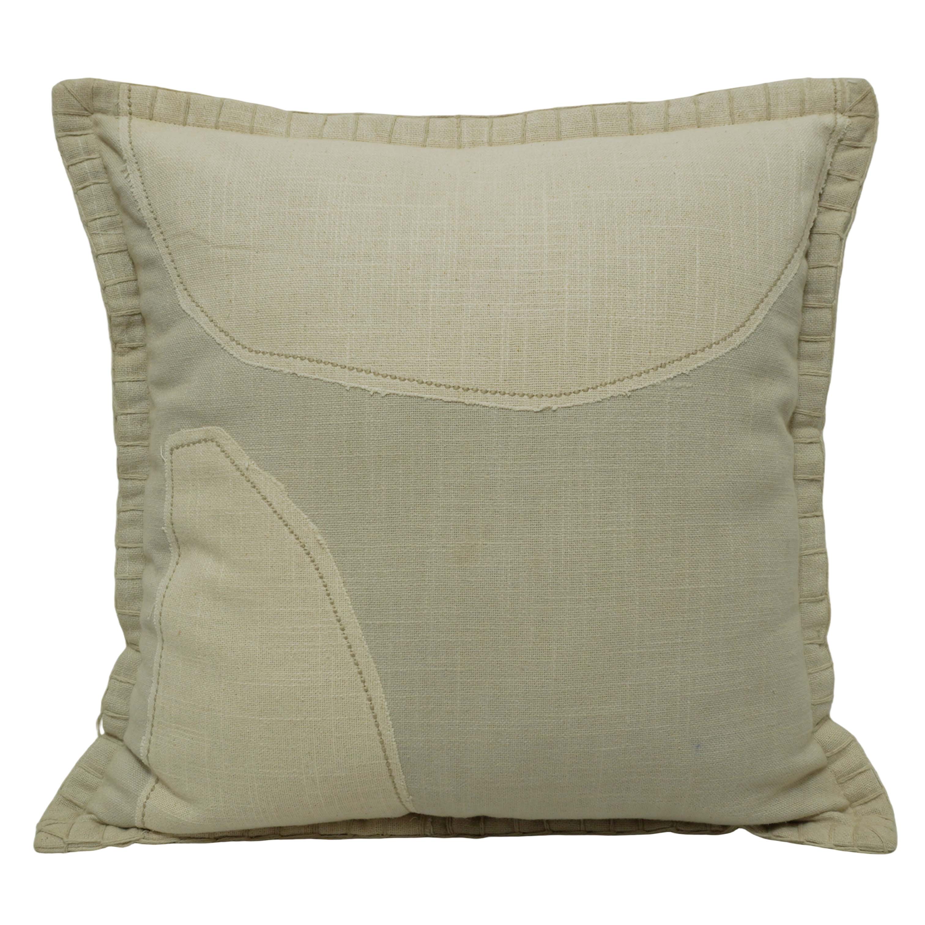 Handcrafted Patchwork Embroidered Cotton Cushion Cover 45x45 cm | Beige Abstract Appliqué Decorative Throw Pillow Cover | Hidden Zip | 18x18 Inch
