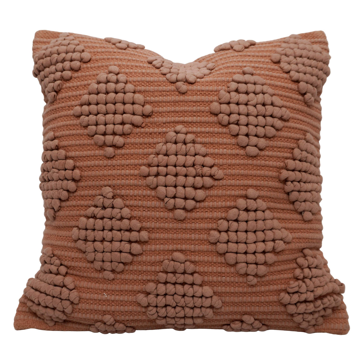 Handwoven Cotton Textured Cushion Cover 45x45 cm | Geometric Bobble Tufted Design | Decorative Throw Pillow Cover | Hidden Zipper | Terracotta - Bulk manufacturer & supplier from Panipat, India