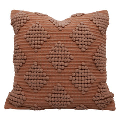 Handwoven Cotton Textured Cushion Cover 45x45 cm | Geometric Bobble Tufted Design | Decorative Throw Pillow Cover | Hidden Zipper | Terracotta