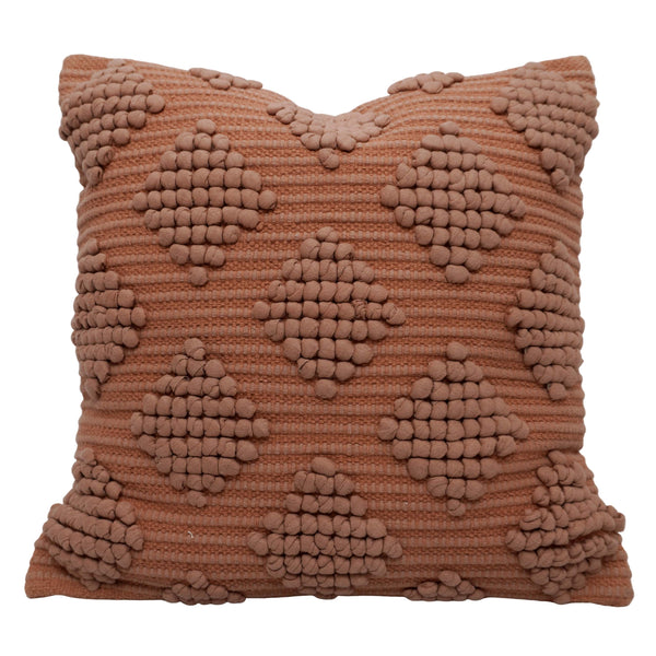 Handwoven Cotton Textured Cushion Cover 45x45 cm | Geometric Bobble Tufted Design | Decorative Throw Pillow Cover | Hidden Zipper | Terracotta