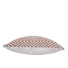 Handwoven Geometric Cotton Cushion Cover 45x45 cm | Boho Tribal Pattern Decorative Throw Pillow Cover | Brown & Ivory
