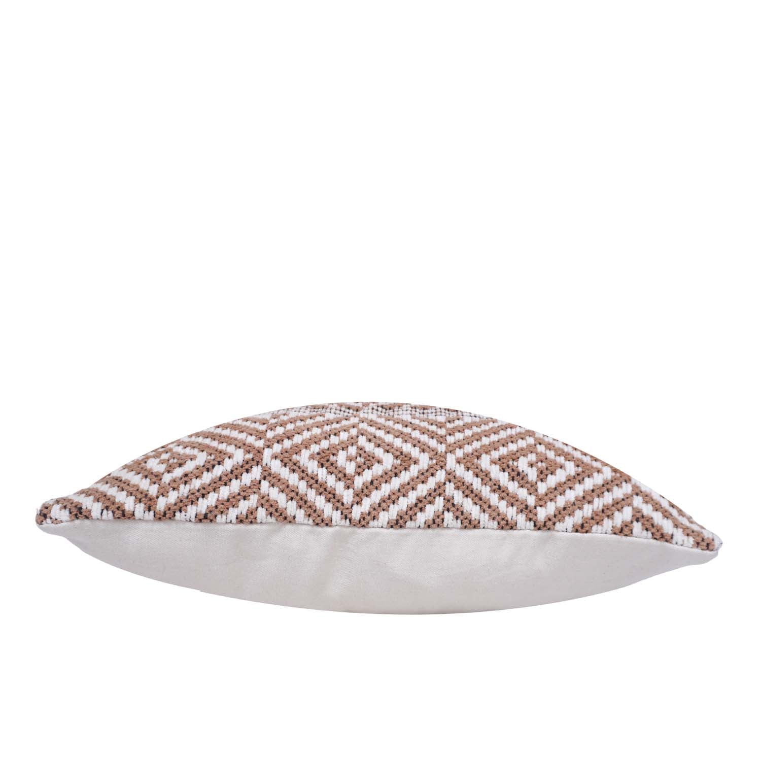Handwoven Geometric Cotton Cushion Cover 45x45 cm | Boho Tribal Pattern Decorative Throw Pillow Cover | Brown & Ivory
