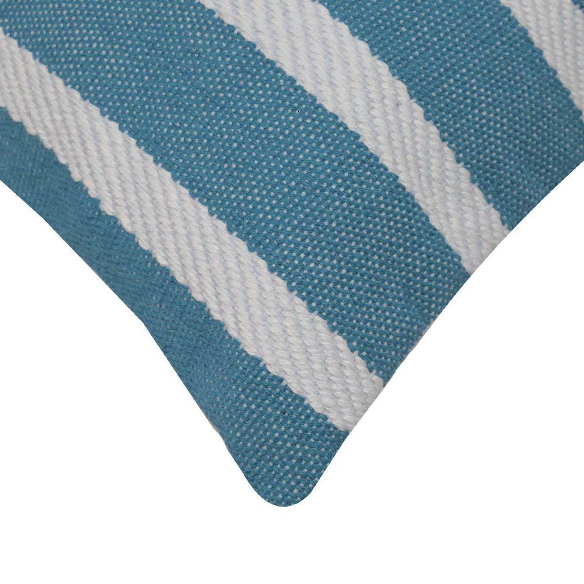Handwoven Cotton Striped Cushion Cover 45x45 cm | Blue & White Woven Throw Pillow Cover | Modern Coastal Decorative Cushion Cover with Hidden Zipper
