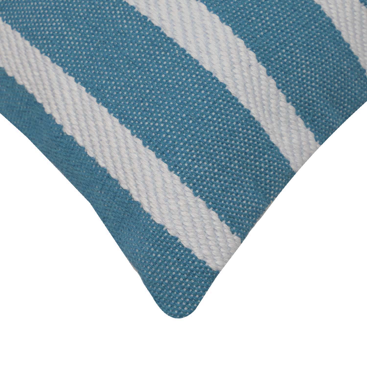 Handwoven Cotton Striped Cushion Cover 45x45 cm | Blue & White Woven Throw Pillow Cover | Modern Coastal Decorative Cushion Cover with Hidden Zipper