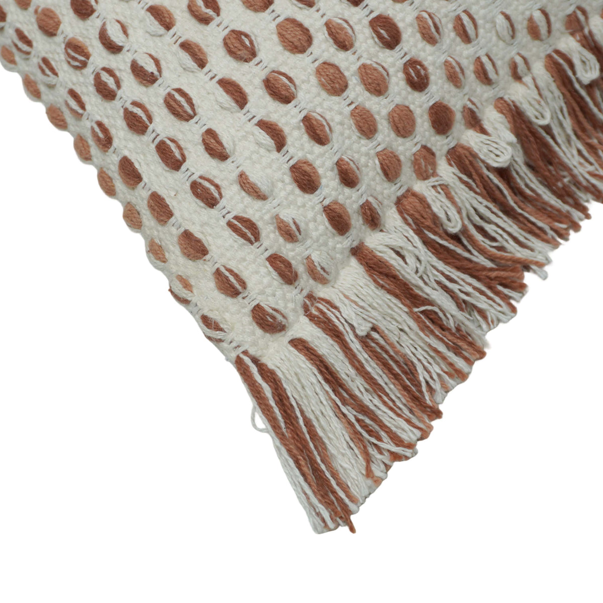Handwoven Cotton Cushion Cover with Textured Dot Weave & Fringe | Boho Decorative Throw Pillow Cover | 40 x 50 cm | Hidden Zipper