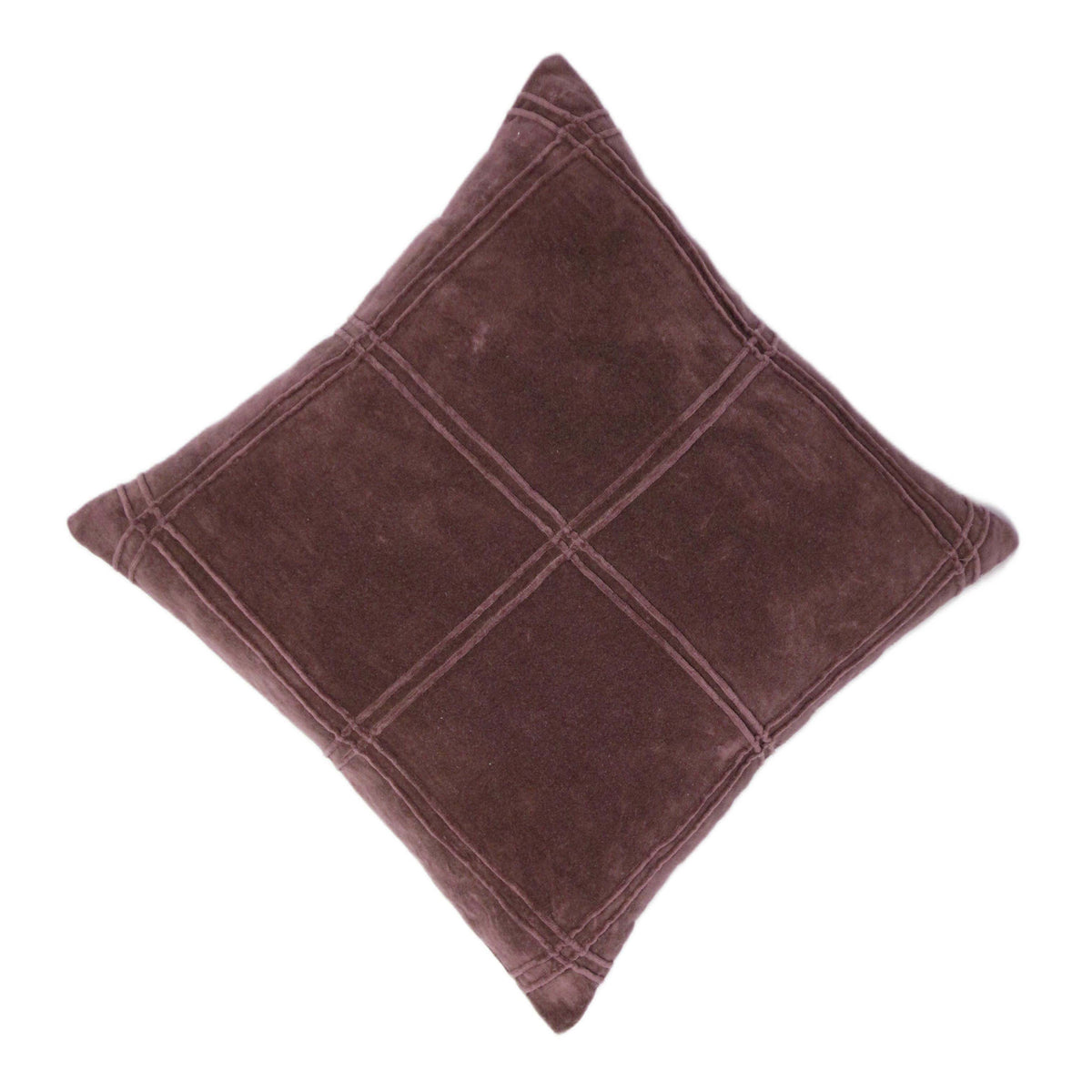 Brown Velvet Cushion Cover 45x45 cm – Handcrafted Textured Line Design