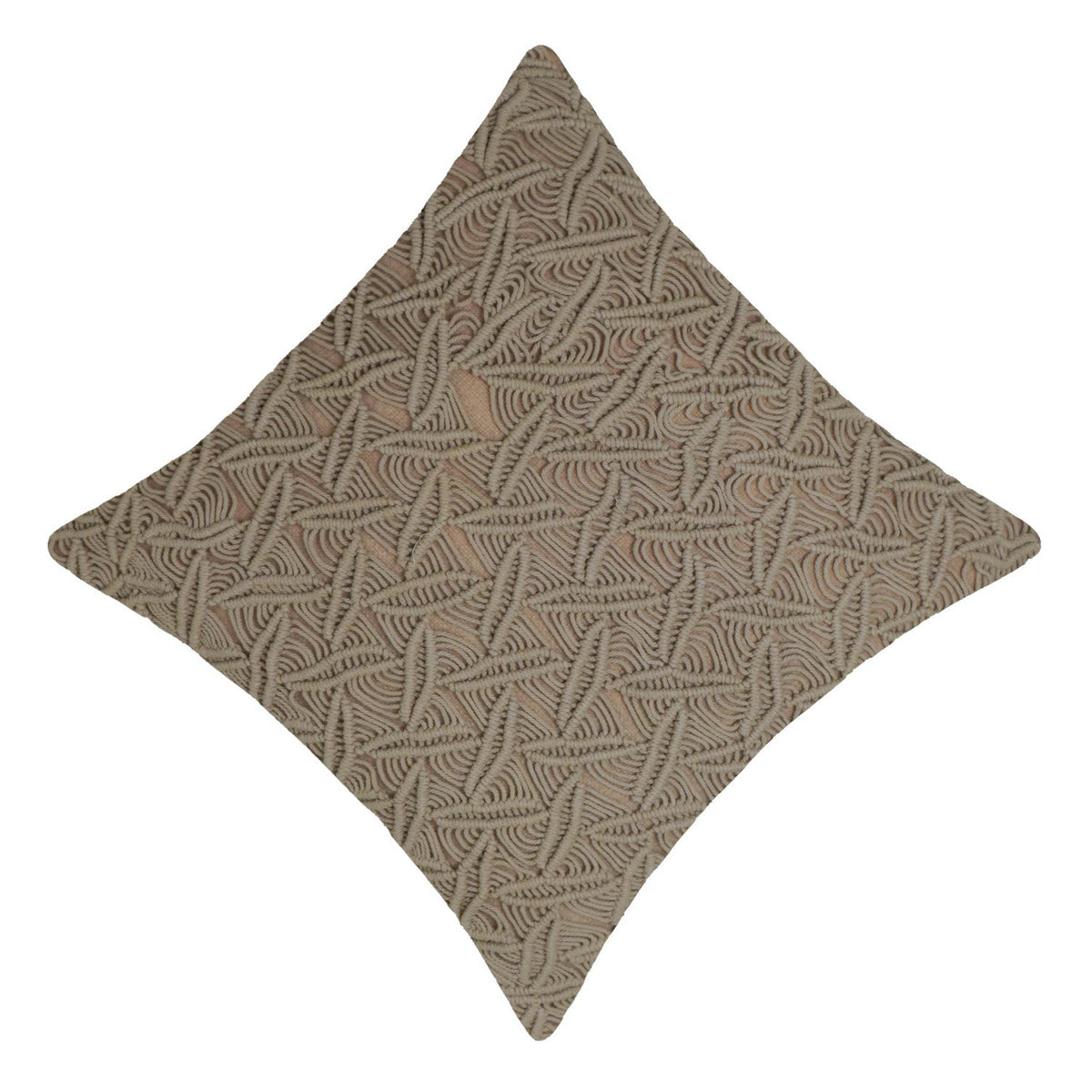 Cotton Macramé Textured Cushion Cover 45x45 cm | Handmade Boho Geometric Pattern | Beige