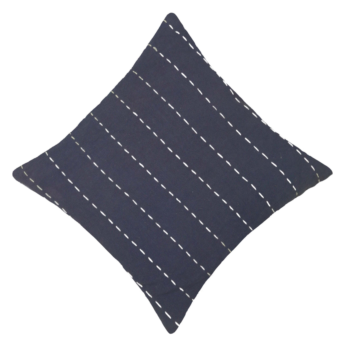 Handwoven Cotton Cushion Cover 45x45 cm | Navy Blue Decorative Throw Pillow Cover with White Running Stitch | Modern Farmhouse Sofa Cushion Cover | Hidden Zipper | 18x18 Inch