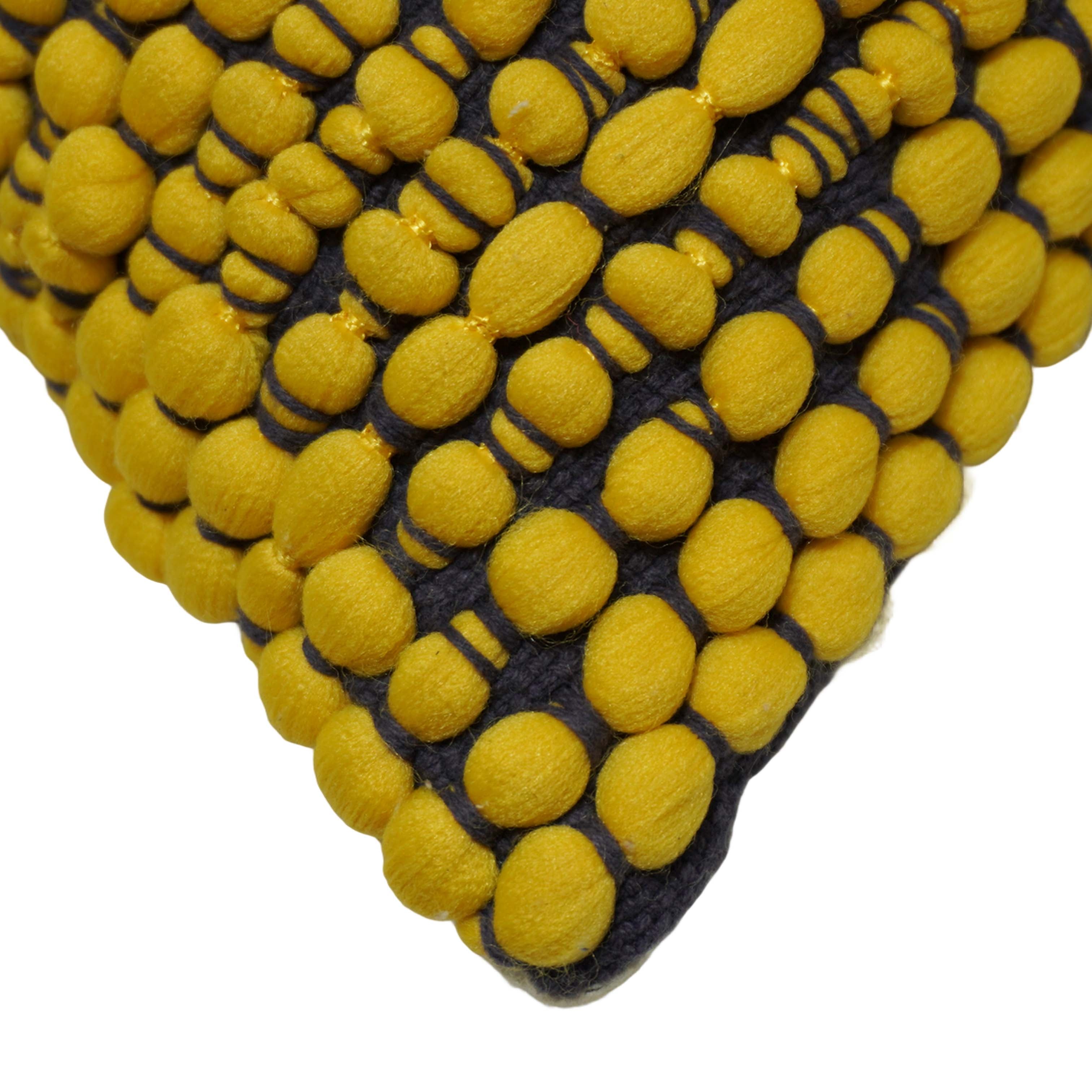 Handwoven Polyester Textured Cushion Cover 40 x 60 cm | Mustard Yellow Decorative Lumbar Pillow Cover | Artisan Woven Accent Cushion with Hidden Zipper