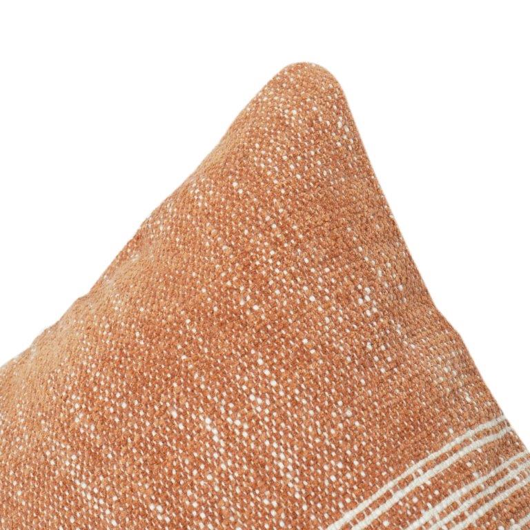 Rust Terracotta Cotton Cushion Cover with Woven Texture & White Stripes | 18x18 Inch Decorative Pillow Cover - Bulk manufacturer & supplier from Panipat, India