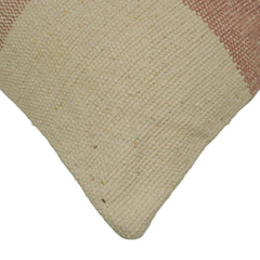 Handwoven Cotton Cushion Cover 45x45 cm | Modern Checkered Woven Throw Pillow Cover | Soft Decorative Cushion Cover with Hidden Zip | Beige & Dusty Rose