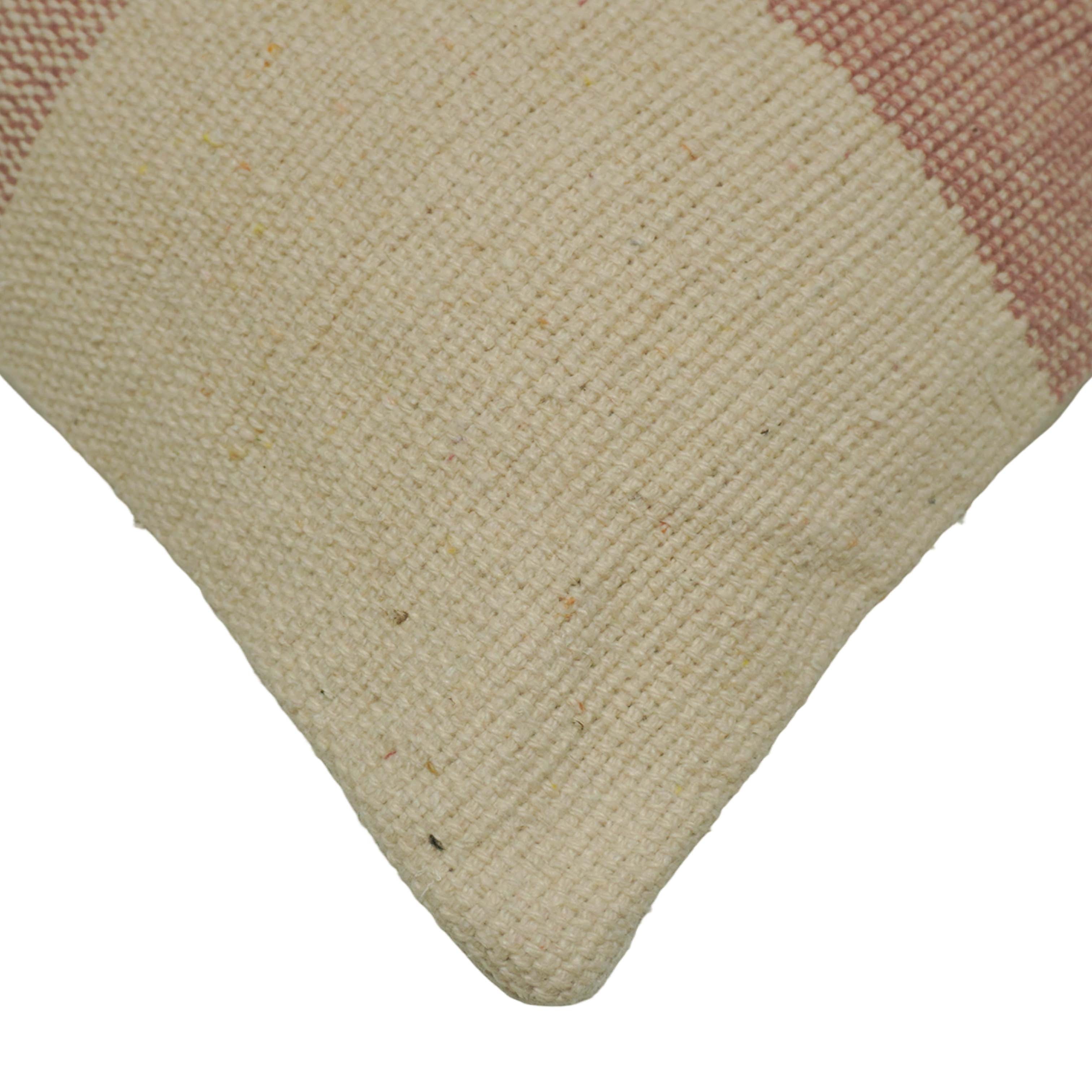 Handwoven Cotton Cushion Cover 45x45 cm | Modern Checkered Woven Throw Pillow Cover | Soft Decorative Cushion Cover with Hidden Zip | Beige & Dusty Rose