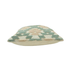 Handwoven Textured Cotton Cushion Cover – Sage Green & Beige Geometric Pattern | 45x45 cm