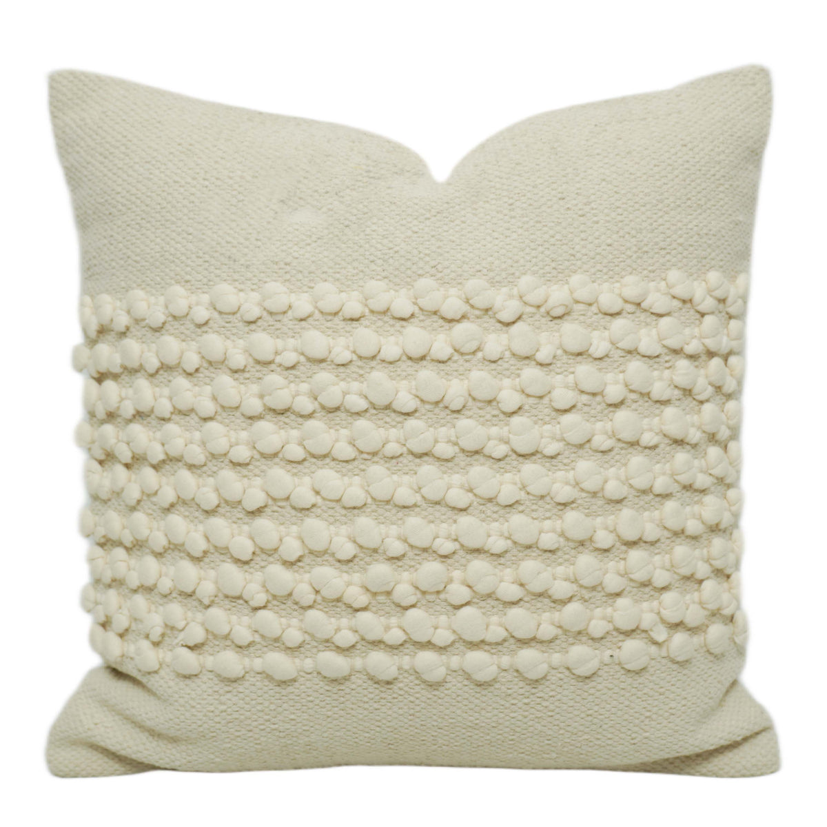 Handwoven Cream Textured Cushion Cover with Raised Bobble Stripes – 45 x 45 cm