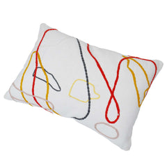 Handmade Abstract Embroidered Cotton Cushion Cover 35x50 cm | Modern Line Art Lumbar Pillow Cover | Decorative Rectangular Cushion Cover with Hidden Zipper