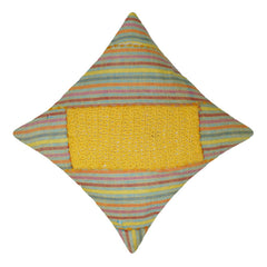 Handwoven Striped Cotton Cushion Cover with Mustard Macramé Panel | Decorative Throw Pillow Cover | 45x45 cm (18x18 Inch)