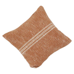 Rust Terracotta Cotton Cushion Cover with Woven Texture & White Stripes | 18x18 Inch Decorative Pillow Cover