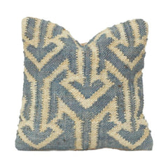 Handgewebter Jute-Kissenbezug mit geometrischem Stammesmuster | Rustikal Blau & Natur | 45x45 cm