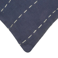 Handwoven Cotton Cushion Cover 45x45 cm | Navy Blue Decorative Throw Pillow Cover with White Running Stitch | Modern Farmhouse Sofa Cushion Cover | Hidden Zipper | 18x18 Inch