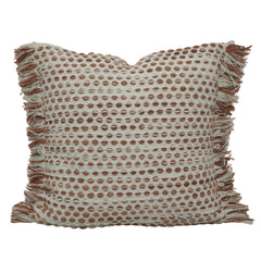 Handwoven Cotton Cushion Cover with Textured Dot Weave & Fringe | Boho Decorative Throw Pillow Cover | 40 x 50 cm | Hidden Zipper