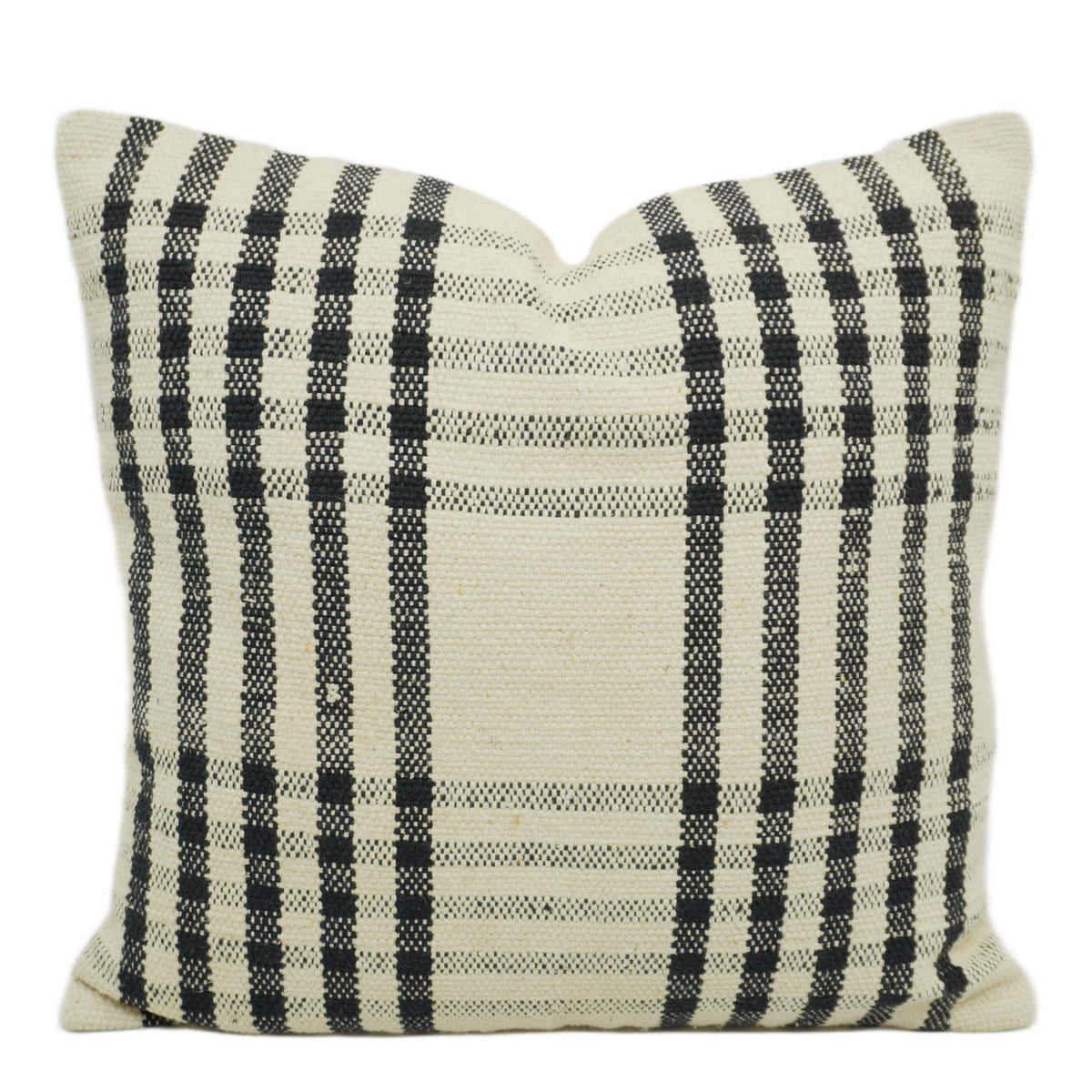 Black & Cream Stripe Handwoven Cotton Cushion Cover 45x45 cm