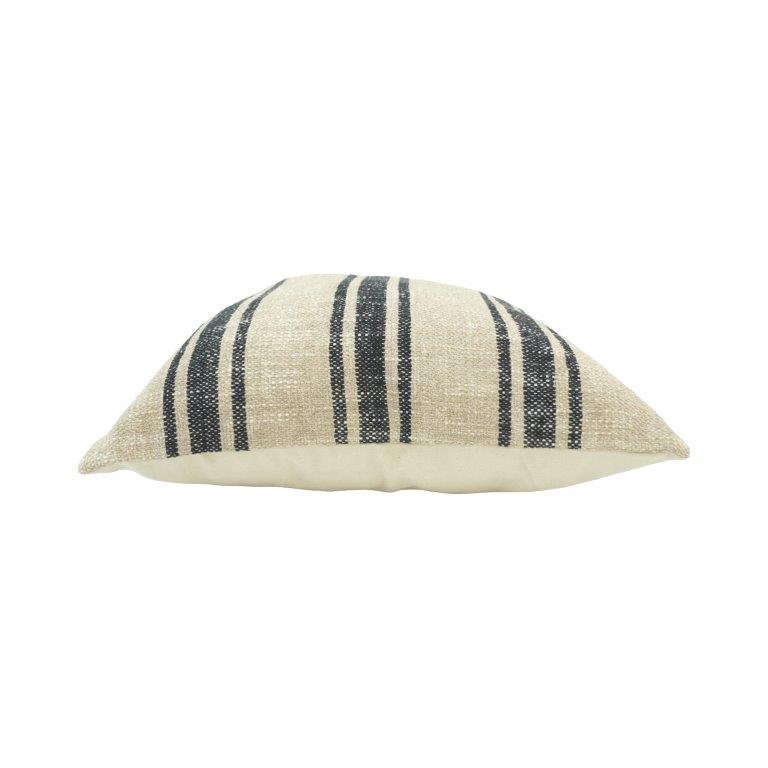 Handmade Beige & Charcoal Striped Cushion Cover 45x45 cm | Woven Cotton-Linen Accent Pillow Cover - Bulk manufacturer & supplier from Panipat, India