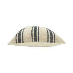 Handmade Beige & Charcoal Striped Cushion Cover 45x45 cm | Woven Cotton-Linen Accent Pillow Cover