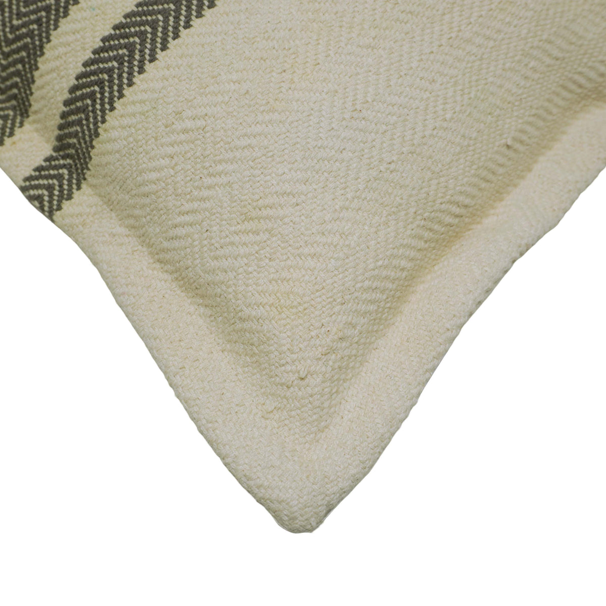 Handwoven Cotton Cushion Cover 45x45 cm – Ivory & Charcoal Geometric Stripe Design