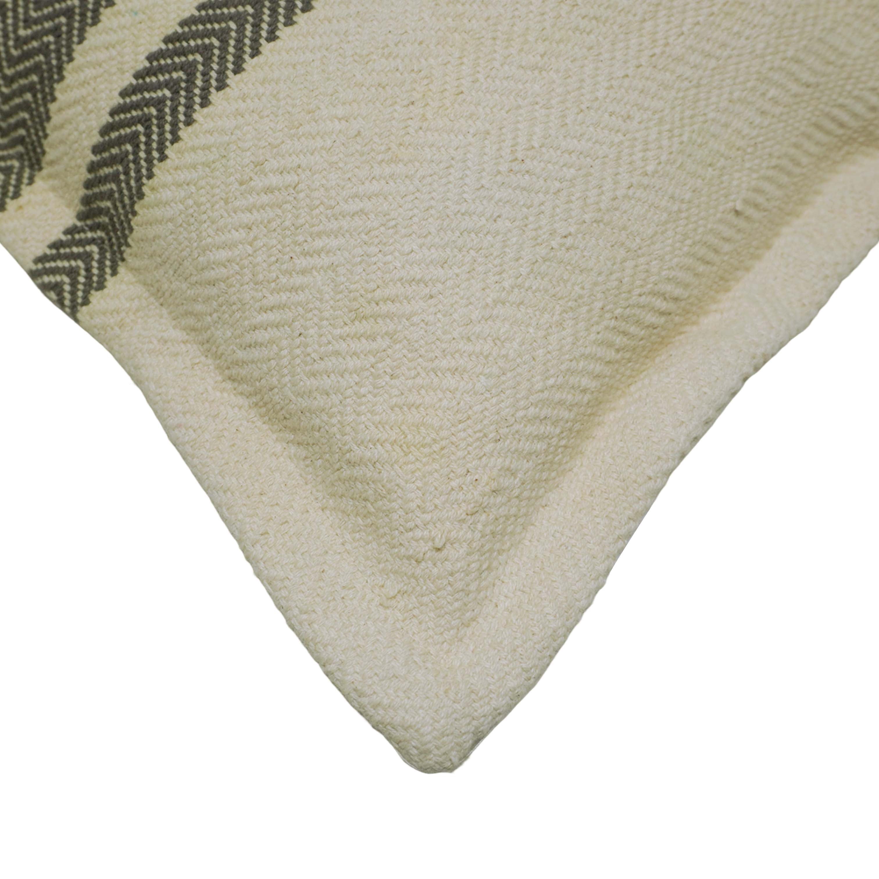 Handwoven Cotton Cushion Cover 45x45 cm – Ivory & Charcoal Geometric Stripe Design