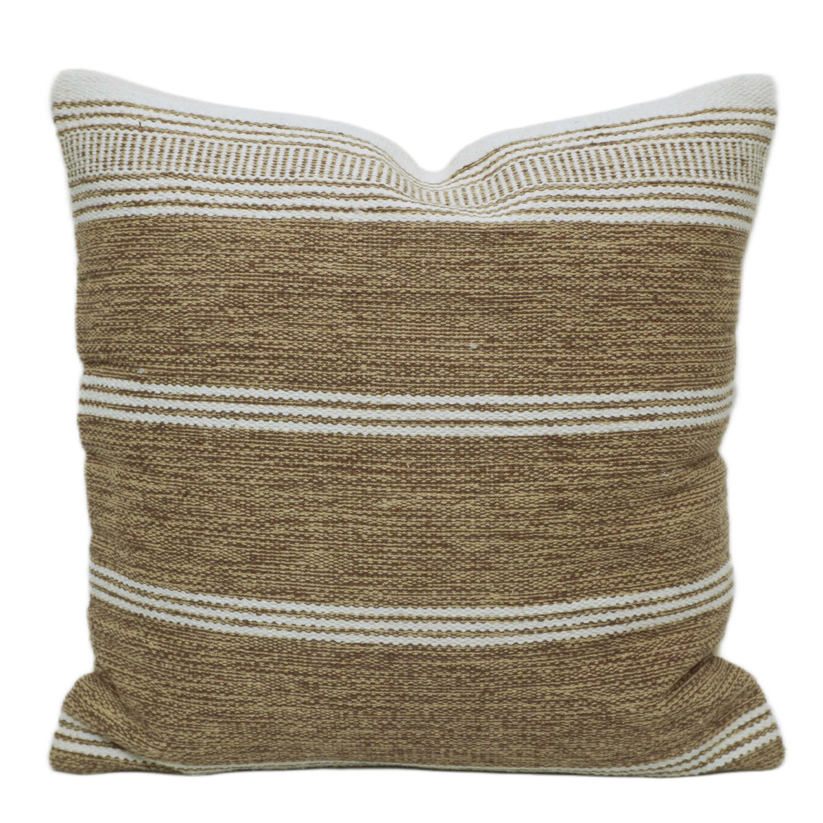 Handwoven Cotton Cushion Cover – Brown & White Striped Textured Design, 45 x 45 cm