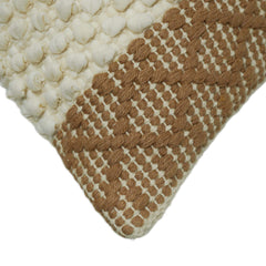 Cream textured handwoven cotton cushion cover with natural beige border 45x45 cm