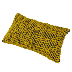 Handwoven Polyester Textured Cushion Cover 40 x 60 cm | Mustard Yellow Decorative Lumbar Pillow Cover | Artisan Woven Accent Cushion with Hidden Zipper