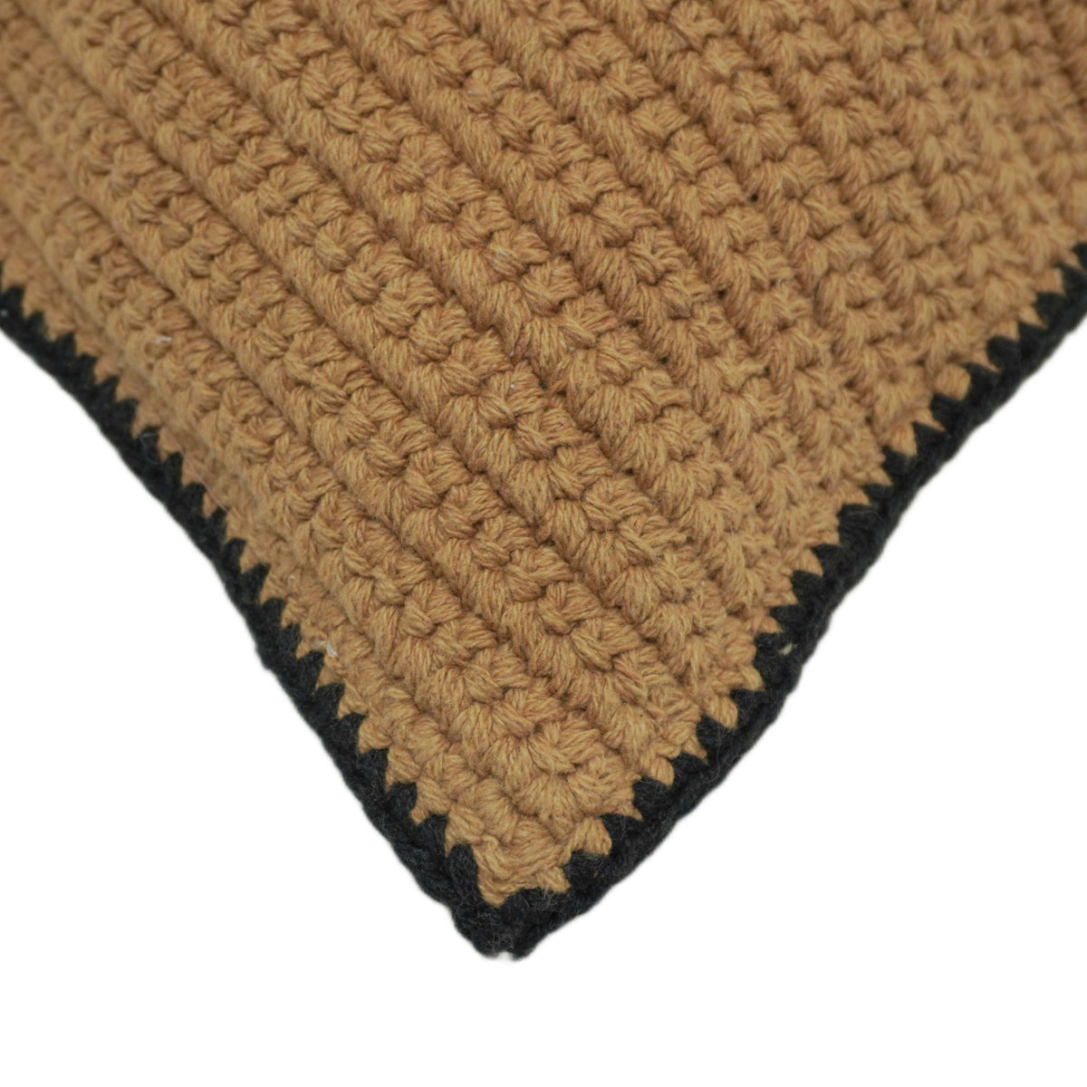 Camel brown textured handwoven cotton cushion cover with black border 45x45 cm