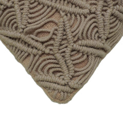 Cotton Macramé Textured Cushion Cover 45x45 cm | Handmade Boho Geometric Pattern | Beige