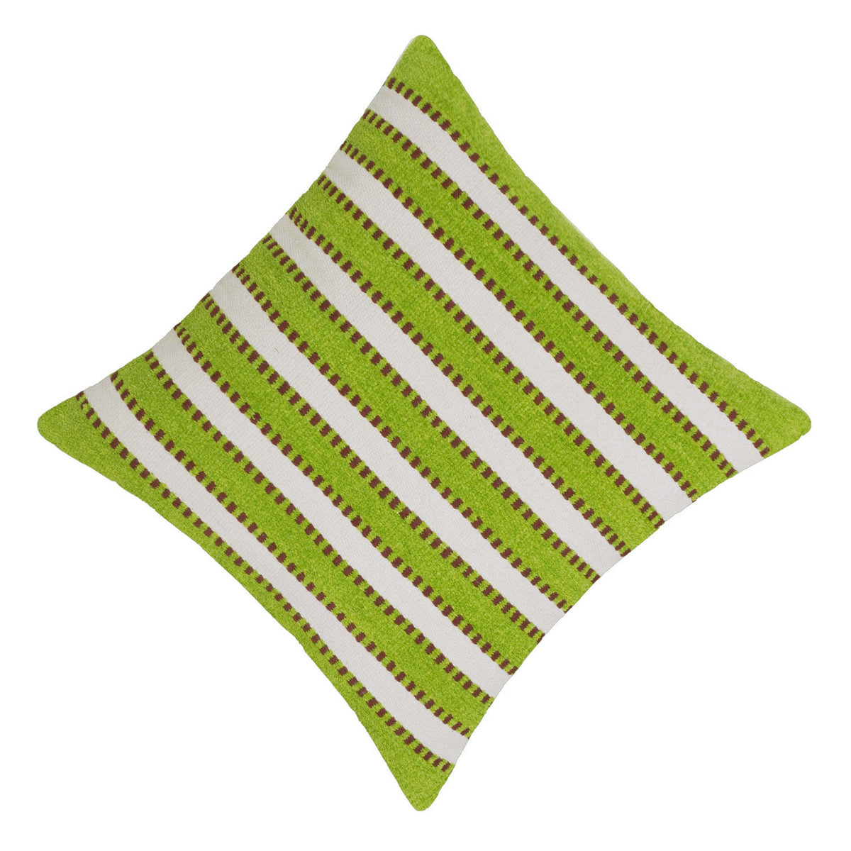 Handwoven Green & Ivory Striped Cushion Cover – 45x45 cm