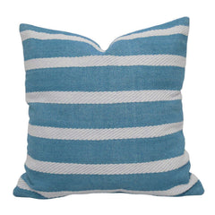 Handwoven Cotton Striped Cushion Cover 45x45 cm | Blue & White Woven Throw Pillow Cover | Modern Coastal Decorative Cushion Cover with Hidden Zipper