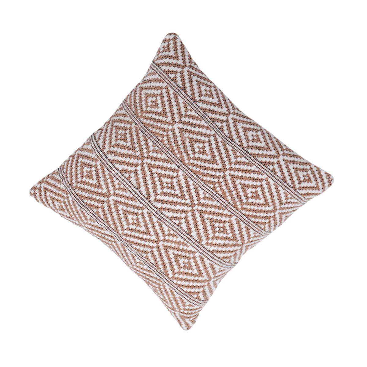 Handwoven Geometric Cotton Cushion Cover 45x45 cm | Boho Tribal Pattern Decorative Throw Pillow Cover | Brown & Ivory - Bulk manufacturer & supplier from Panipat, India