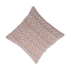 Handwoven Geometric Cotton Cushion Cover 45x45 cm | Boho Tribal Pattern Decorative Throw Pillow Cover | Brown & Ivory